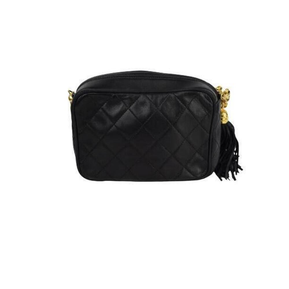 Chanel Chain Leather Fringe Coco Mark Bag Matelasse Gold Shoulder Black
